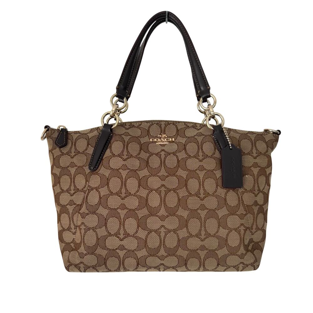 Coach Signature Jacquard Canvas Small Kelsey Satchel Khaki Leather Trim F58283